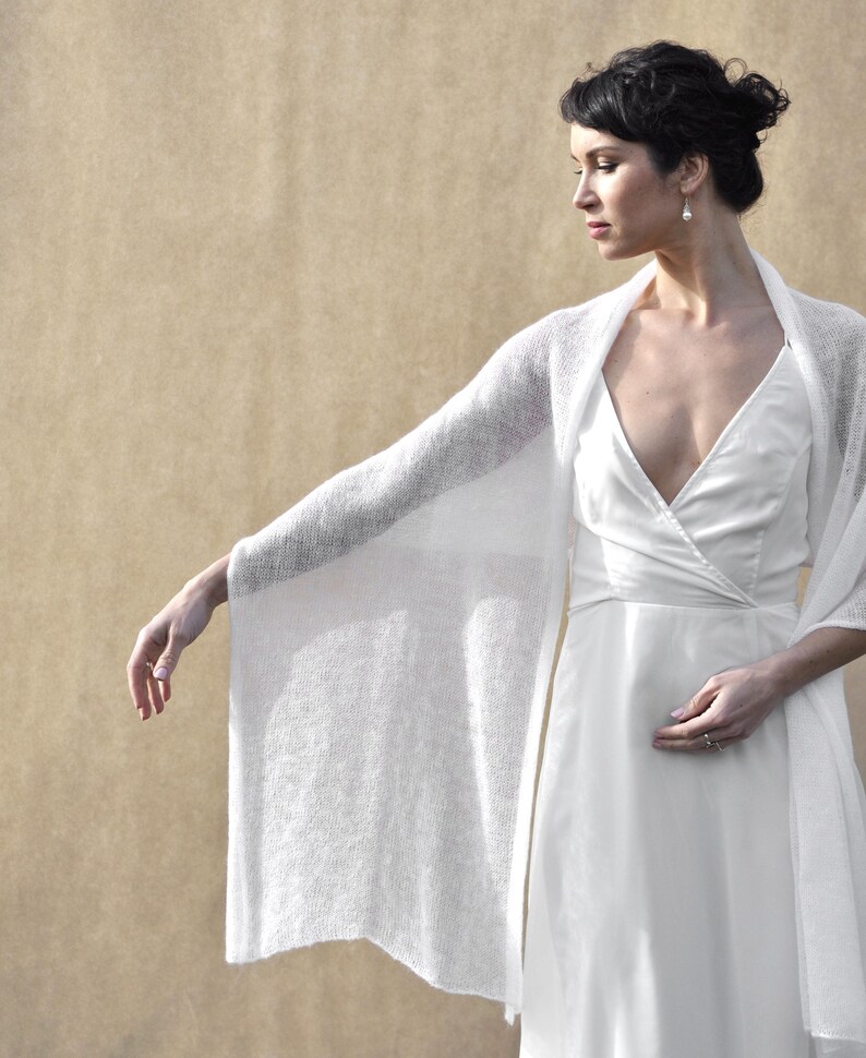 Mohair Silk Shawl Bridal Wrap Vow Renewal Outerwear Pale Pink Cover Up Elopement Bride Cape Elegant Wedding Attire Made of Honor Knit Stole image 14