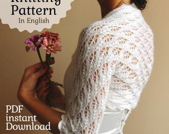 Patrón de tejido Bolero de novia retro Tejido rápido Tutorial en PDF Vestido de novia Adorno DIY Regalo de novia Prendas de punto románticas Suéter de mujer Encaje