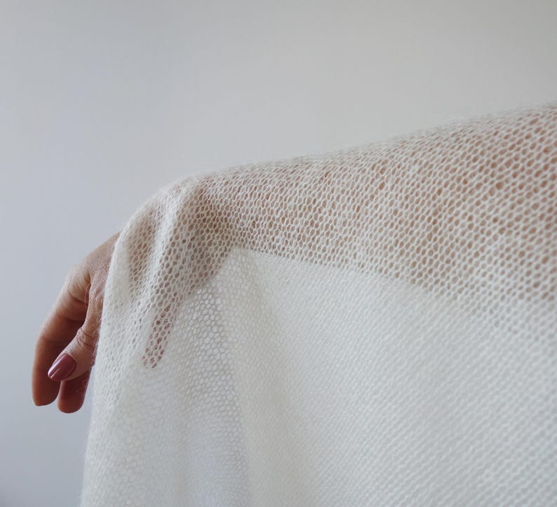 Mohair Silk Shawl Bridal Wrap Vow Renewal Outerwear Pale Pink Cover Up Elopement Bride Cape Elegant Wedding Attire Made of Honor Knit Stole image 18