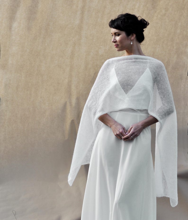 Bruidsomslagdoek Mohair Zijde Avondkleding Sjaal voor speciale gelegenheden Formele evenement Wrap Bruiloft Cover-up Luxe Winter Bruid Accessoire Kerkceremonie afbeelding 15