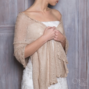 Golden Beige Shawl Bridal Gift for Wedding Scarf Merino Cover up Fine Wool Stole Evening Dress Topper Mother of Groom Wrap 7th Anniversary