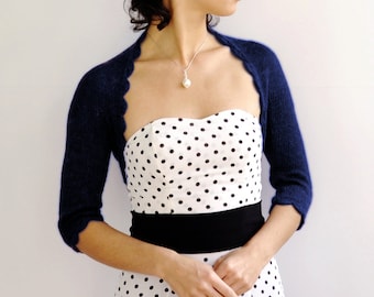Bolero de noche, cárdigan de alpaca, suéter corto, bolero, bolero de dama de honor, suéter de alpaca, cárdigan bolero azul nevy para mujer.