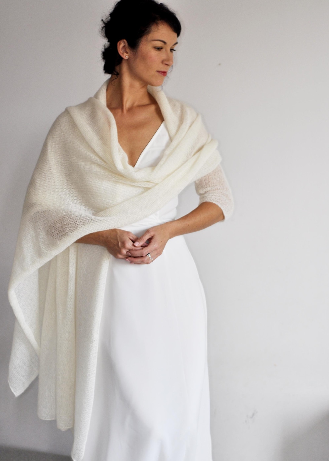 Witte kanten sjaal voor vrouwen polyester elegante korte bloemen