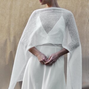 Mohair Silk Shawl Bridal Wrap Vow Renewal Outerwear Pale Pink Cover Up Elopement Bride Cape Elegant Wedding Attire Made of Honor Knit Stole image 13