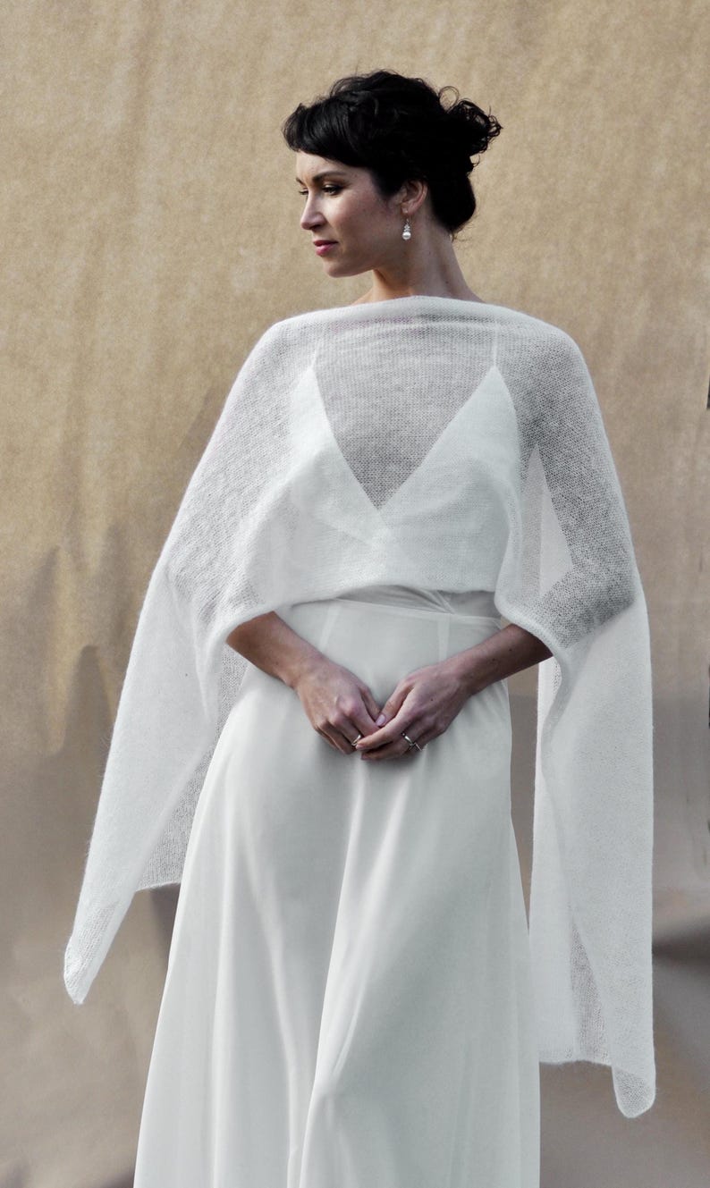 Mohair Silk Shawl Bridal Wrap Vow Renewal Outerwear Pale Pink Cover Up Elopement Bride Cape Elegant Wedding Attire Made of Honor Knit Stole image 13