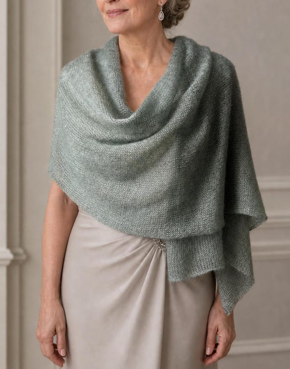 formal dress cover ups and wraps silver Mother of the Bride Wrap Sage Green Mohair Shawl Wedding Guest up Elegnat Silk Scarf Mother of the Groom Outfit Idea Cape nav-550
