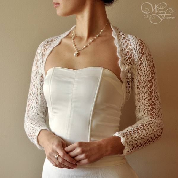 Bridal bolero, Wedding Bolero, sleeves 3/4 lace light cream color size M, Wedding Shrug, Bridal Cover, Lace bolero, Elegant cardigan