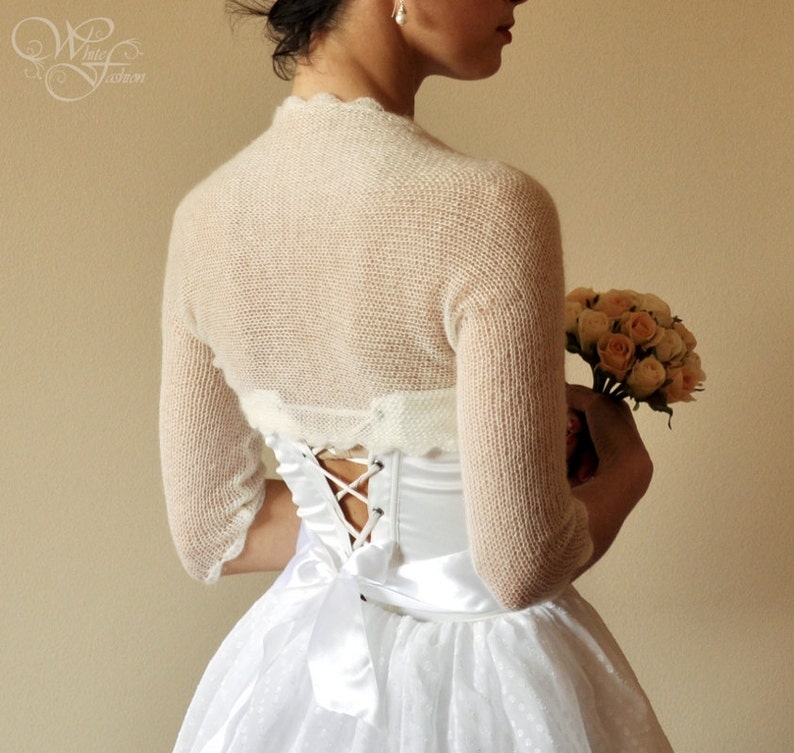 Wedding bolero bridal bolero shrug, mohair sweater cream and white colour, bridal cardigan, bridal sweater, cropped sweater mohair shrug zdjęcie 2