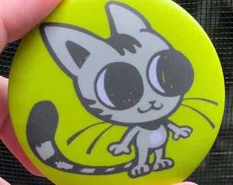 Pin mate / Ilustración de gato atigrado rayado, fondo verde neón, obra de arte original.