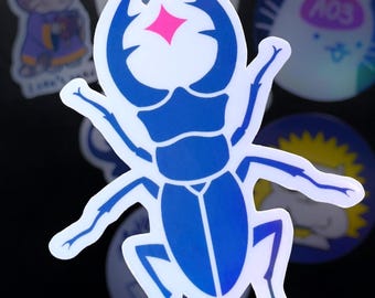 Pegatina holográfica de escarabajo ciervo / Calcomanía de insecto dibujada a mano para portátil (vinilo impermeable)