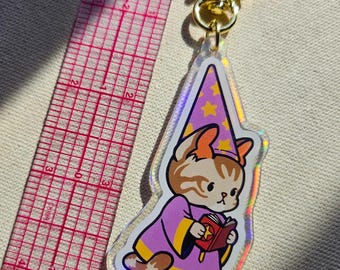 Llavero holográfico de gatito mago / Llavero divertido de gato atigrado (acrílico de 7,6 cm)
