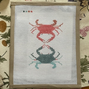 Soft Shell Crabs on 14 mesh hand-painted Needlepoint canvas