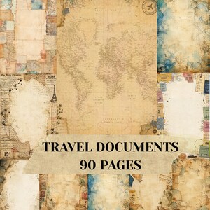 Travel Documents Digital Papers, Vintage Travel Junk Journal Pages, Postage Stamps & Maps, Printable Grunge Collage Sheets, Scrapbook Epheme