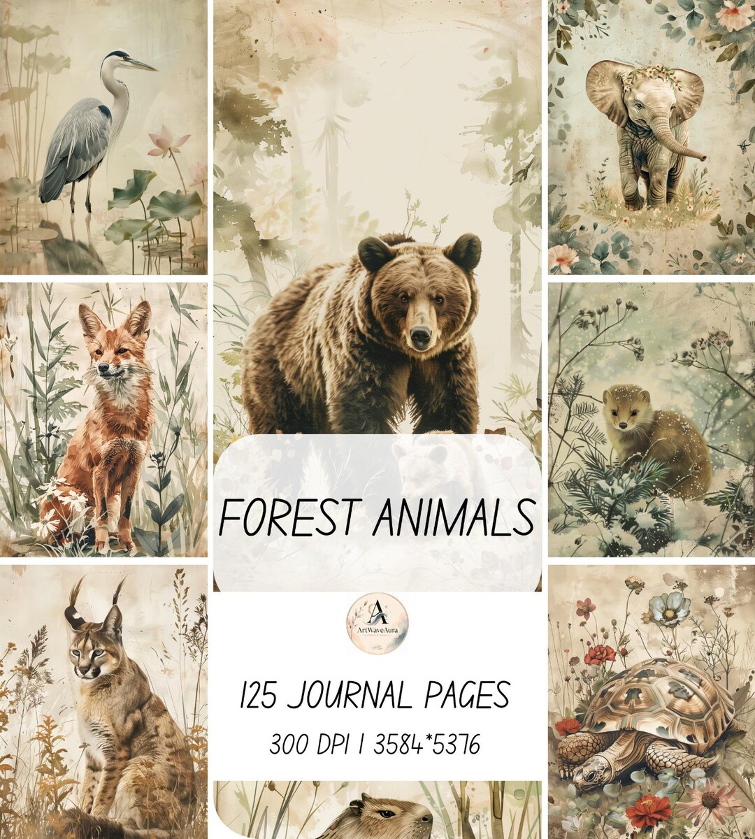 Forest Animals Junk Journal Kit, Woodland Vintage Ephemera Pages ...