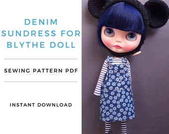 Schnittmuster Denim Sommerkleid für Blythe Doll (PDF-Muster)