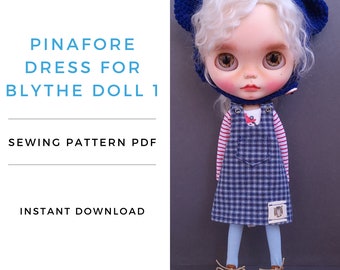 Pinafore dress sewing pattern for Blythe doll model 1, INSTANT DOWNLOAD PDF pattern for Blythe