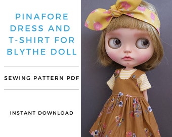 Sewing pattern for Pinafore dress and T-shirt for Blythe doll, INSTANT DOWNLOAD PDF pattern for Blythe