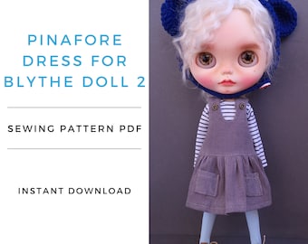 Pinafore dress sewing pattern for Blythe doll model 2, INSTANT DOWNLOAD PDF pattern for Blythe