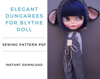 Elegant dungarees sewing pattern for Blythe, Instant download PDF pattern for Blythe