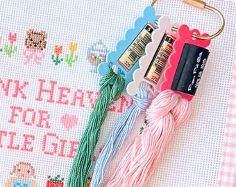 Scallop Needlepoint Floss Drops, Thread Organizers with Label Sleeve, Project Bag Organization
