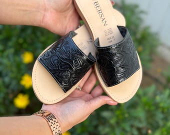 Cincelado Western Leather Sandals/ Black,Pink,White,Honey