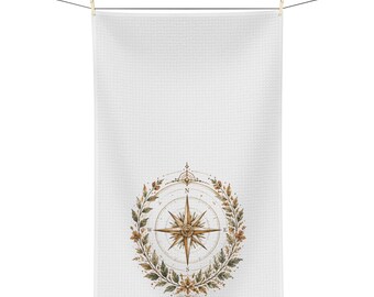 Toalla de cocina de microfibra con diseño de rosa de los vientos botánica True North / Decoración bohemia para autocaravanas (40 x 63,5 cm)