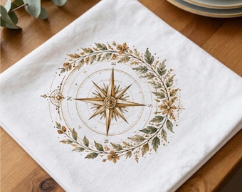 True North botanisk kompassservett | Boho husbilsbordsdekoration, jordnära toner (22x22")