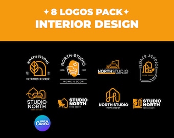 Interior Design Logo Template Canva, Editable Home Decor Brand Kit, Architectural Bundle