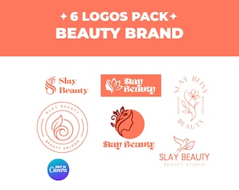 6 Editable Beauty Salon Logo Templates, Canva Branding Kit (Digital Download)