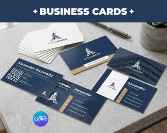 Luxury Real Estate Business Card Template, Editable Canva Realtor Cards