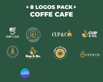 Coffee Shop Logo Bundle, Editable Canva Cafe Brand Kit, Espresso Bar Logo Templates