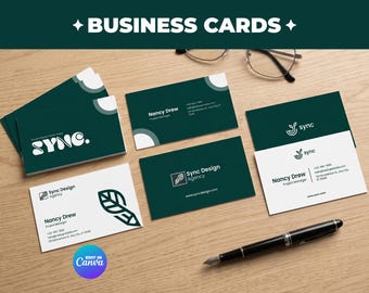 Minimalist Green Business Card Template, Editable Canva Agency Cards