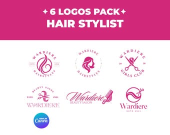 Hair Stylist Logo Template Canva, Beauty Salon Branding Kit, Editable Hairdresser Bundle