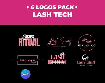 Lash Tech Logo Template Canva, Editable Eyelash Brand Kit, Beauty Salon Bundle