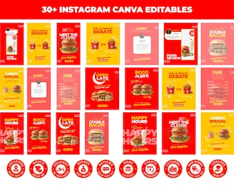Restaurant Instagram Templates Canva, Fast Food Social Media Kit, Burger Diner Branding