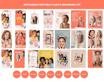Editable Canva Instagram Branding Kit, Beauty Business Templates and Highlight Covers