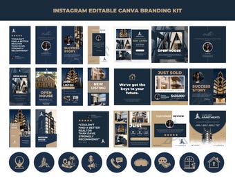 Luxury Real Estate Instagram Branding Kit, Realtor Canva Templates and Highlight Covers