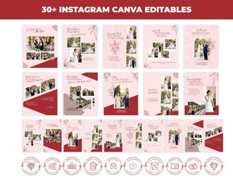 Elegant Wedding Instagram Templates, Blush Pink Social Media Bundle (Digital Download)