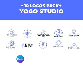 Minimalist Yoga Logo Canva, Editable Boutique Fitness Brand, Line Art Wellness Logo