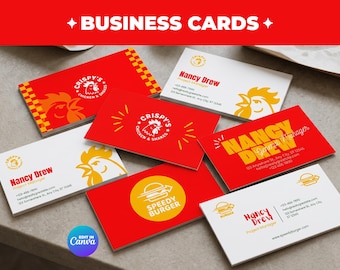 Retro Diner Business Card Template, Editable Canva Food Truck Cards