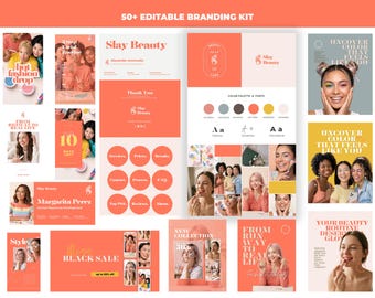 Peach Canva Branding Kit, Editable Feminine Logo, Modern Social Media Templates, Business Identity