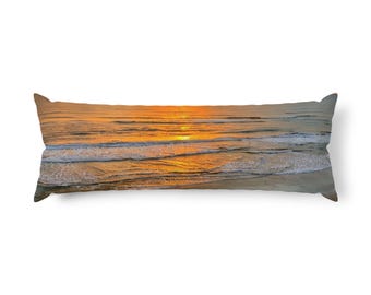 Almohada corporal con diseño de olas del océano al atardecer / Funda de almohada con diseño costero playero