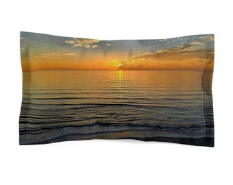 Florida Ocean Sunrise Microfiber Pillow Sham | Beach Waves Sunrise Decor