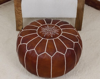 Otomana puf de cuero, otomana puf redonda de cuero, otomana cuadrada de cuero, sofá otomana, otomana cuadrada con almacenamiento, decoración marroquí hecha a mano
