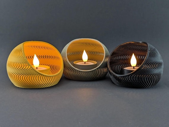 TideNest Ripple LED Tealight Holder, Wave Pattern Candle Glow, Modern Wedding Centerpiece, 25 Matte Colors