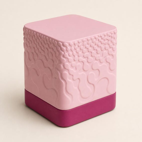 VowLume mini lamp with Plum base and Sakura Pink closed relief shade
