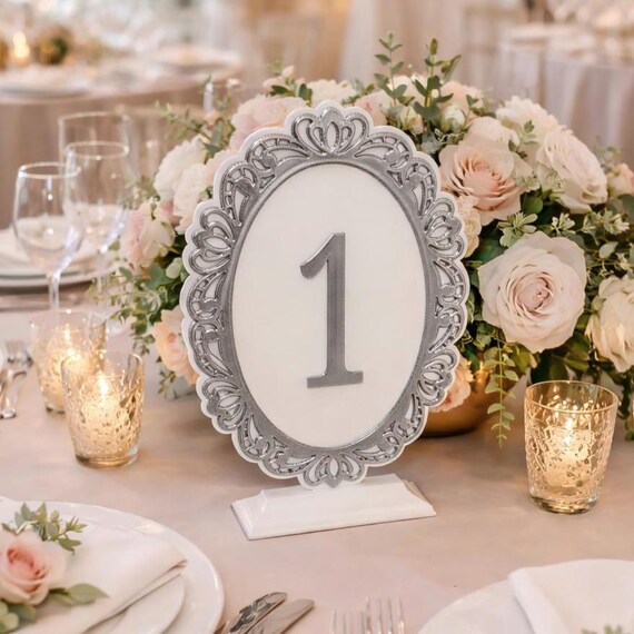Baroque-Inspired Oval Table Numbers for Classic Weddings