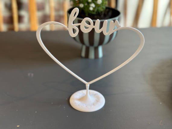 Modern Script Heart Table Numbers, 7" Elegant Freestanding Wedding Signage, Colorful Custom Event Decor, shown in an additional close-up listing view with visible shape and details.