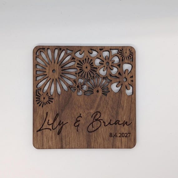 Wildflower Lace Personalized Wooden Wedding Coaster, Laser Cut Floral Design, Custom Name Date Keepsake, shown in listing image 4 with additional visible details or options.