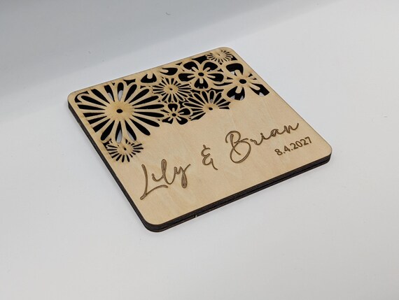 Wildflower Lace Personalized Wooden Wedding Coaster, Laser Cut Floral Design, Custom Name Date Keepsake, shown in listing image 5 with additional visible details or options.